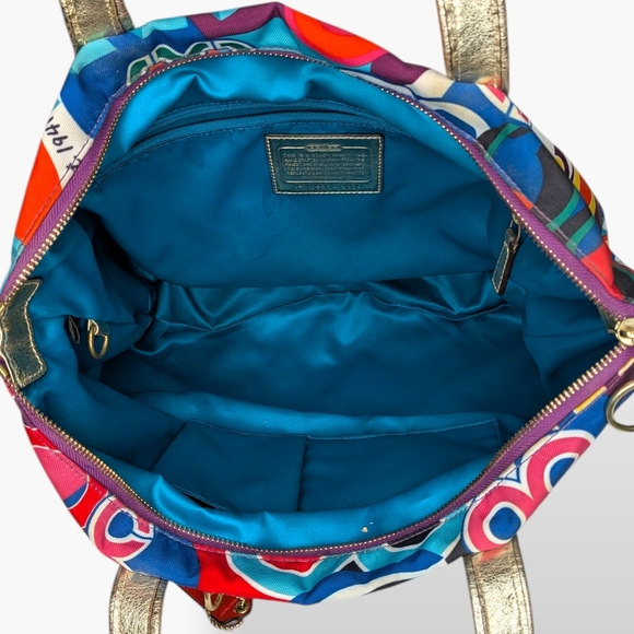 Coach Poppy Graffiti Signature Tote Multicolor Canvas Gold Leather Straps 13839 - Picture 9 of 16